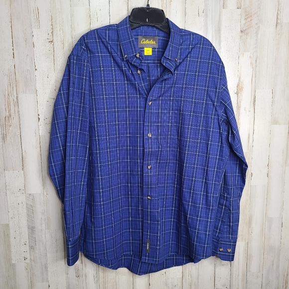 Cabela's Blue Plaid Cotton Button Down Shirt Long Sleeves Men's Size Medium - Picture 6 of 7